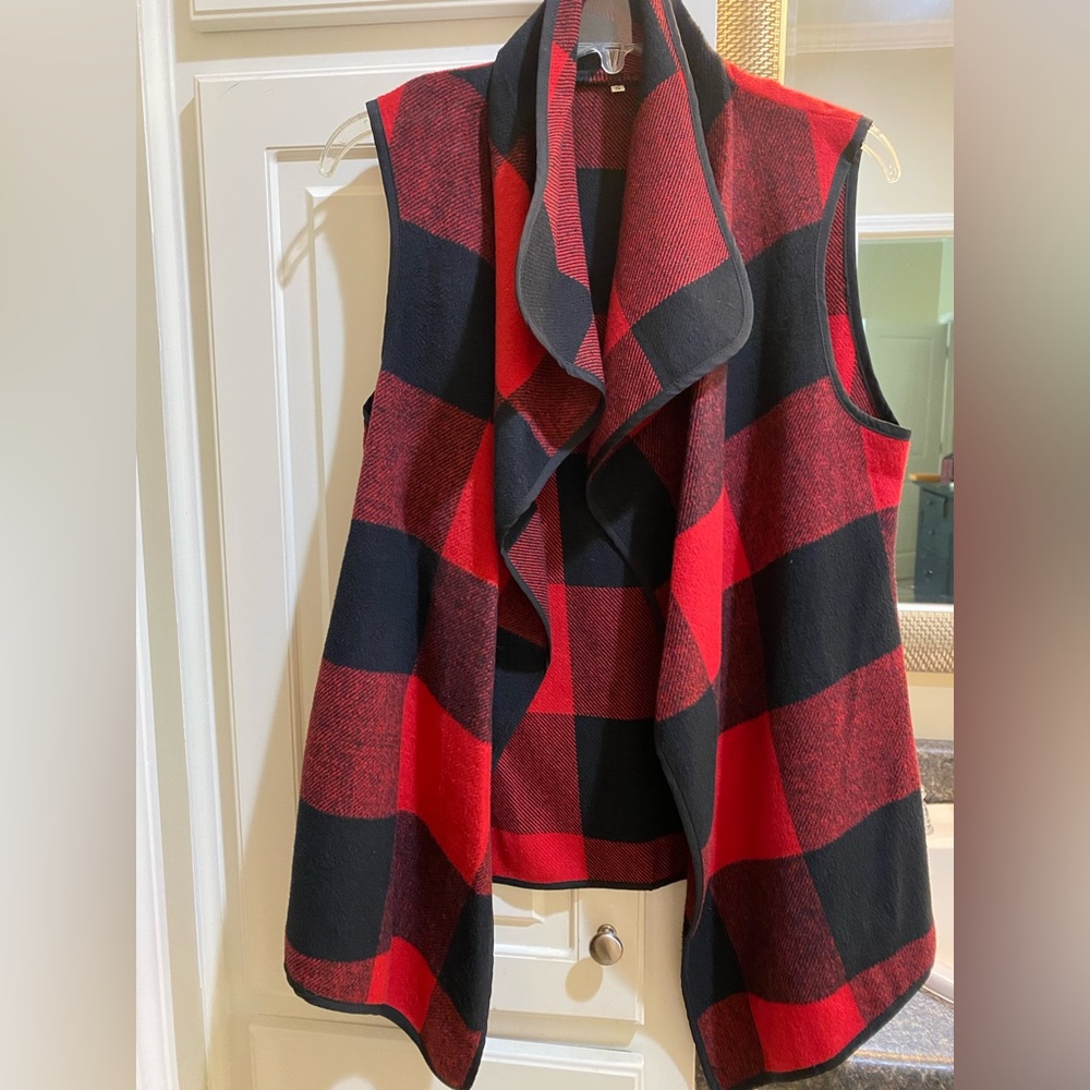 Women's Red and Black Plaid Vest